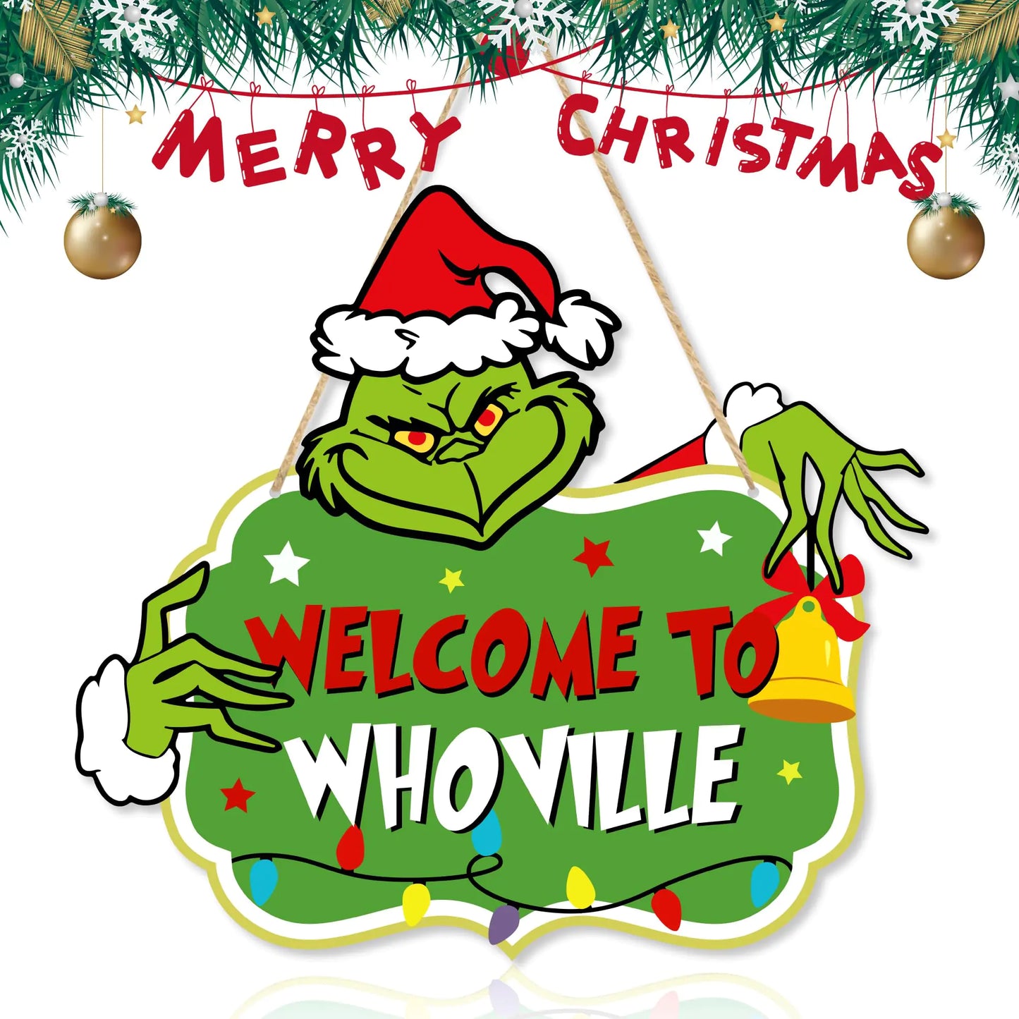 Grinch Welcome Christmas Door Sign
