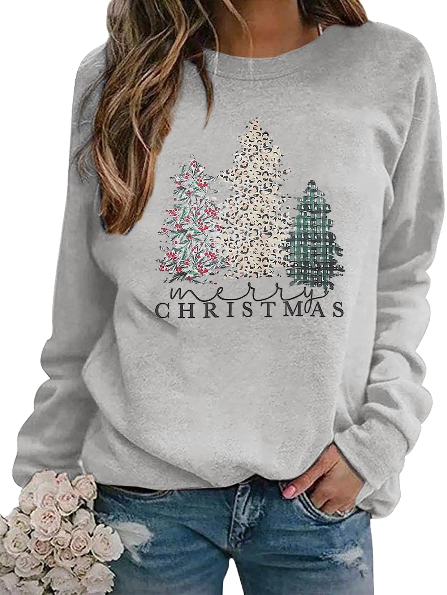 ASTANFY Women's Plaid Christmas Tree Sweatshirt