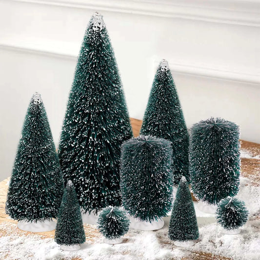 9Pcs Festive Mini Christmas Trees with Snow Decoration