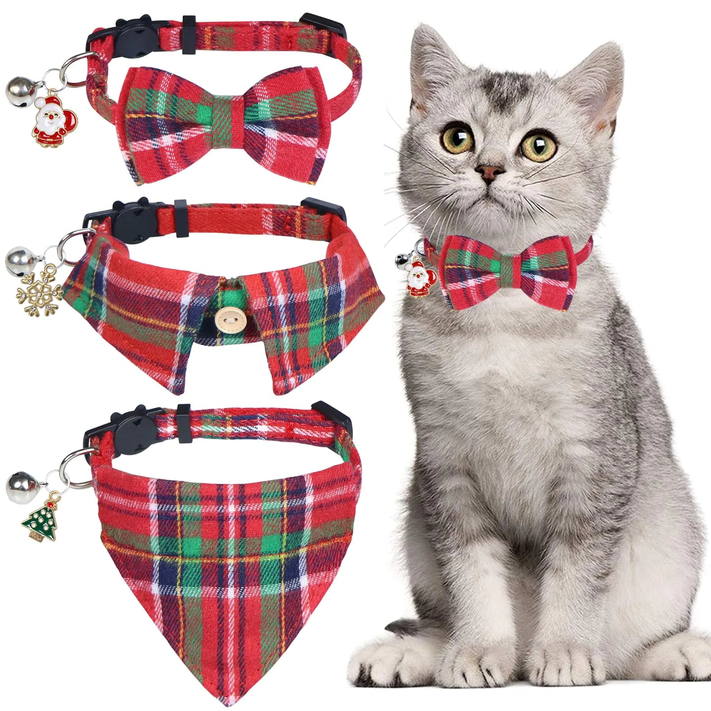 Holiday Charm 3-Pack Cat Collars with Bowtie and Bells