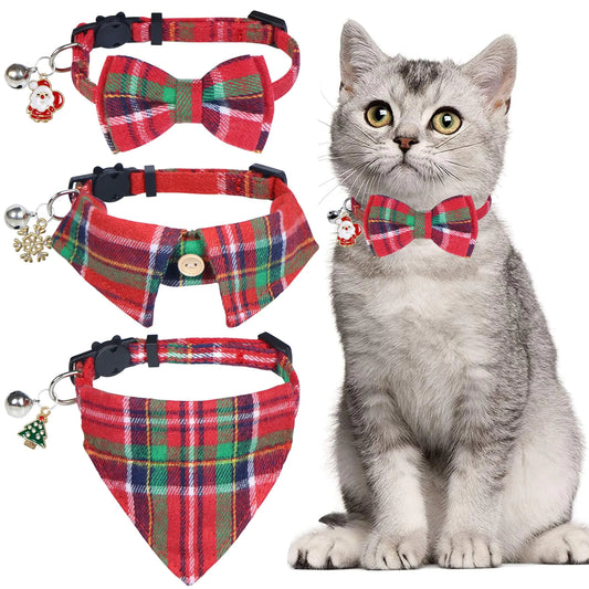 Holiday Charm 3-Pack Cat Collars with Bowtie and Bells
